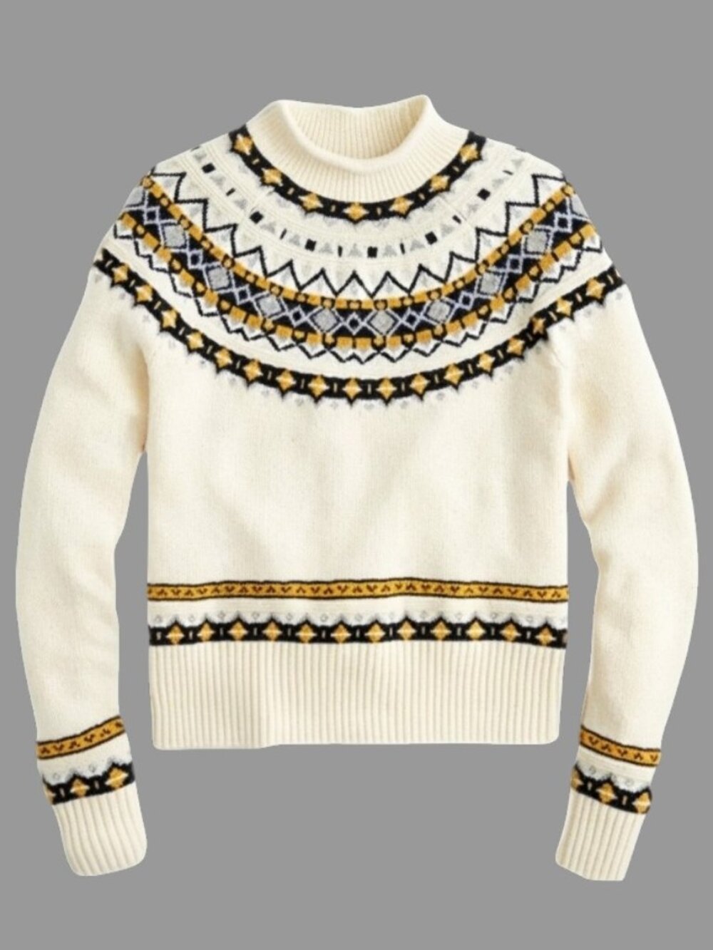 J.Crew Fair Isle Mockneck Pullover Sweater Long Sleeve Cream Small